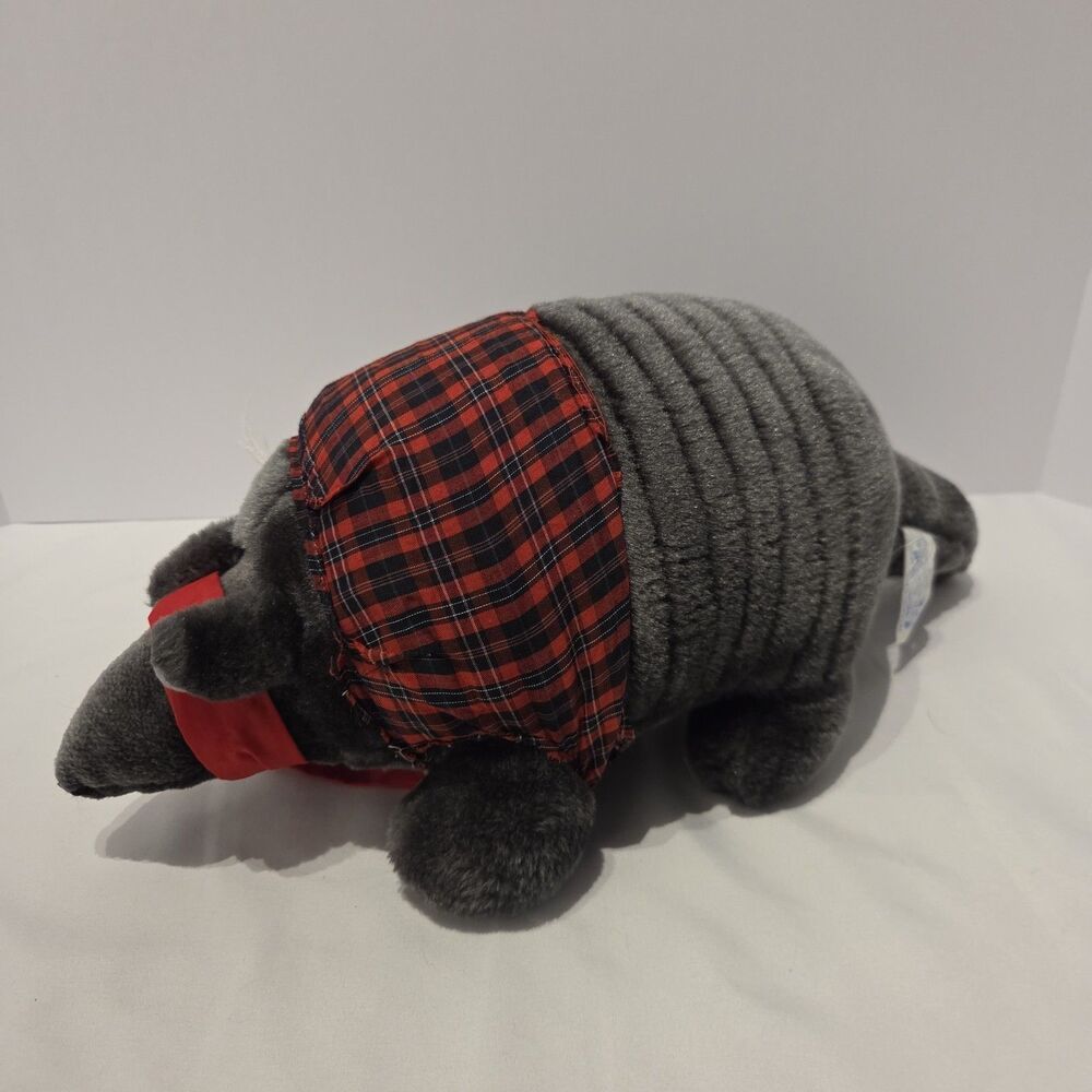 Vintage 15" Kids Of America Corp Armadillo Plush Stuffed Animal Red Plaid Vest